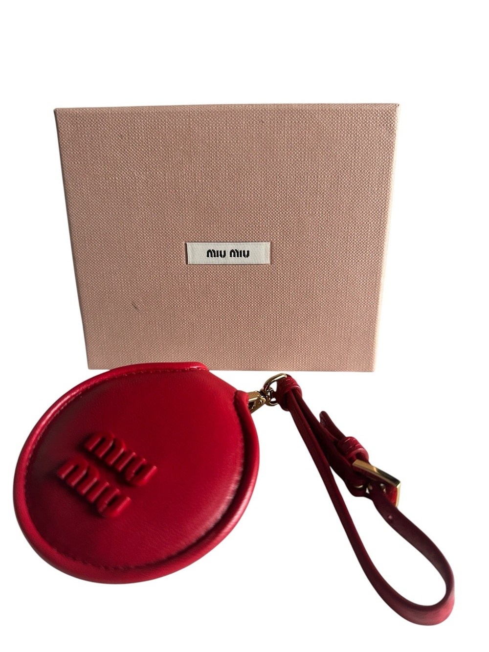 Miu Miu Red Leather Compact Mirror Wristlet Bag Charm w/ Box - Picture 4 of 10